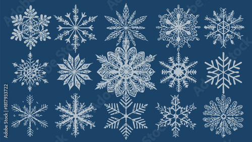 Delicate snowflakes pattern for winter designs, festive holiday cards, and elegant Christmas decorations with a hand-drawn aesthetic from vector graphics