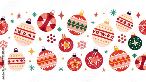 Festive Christmas ornament pattern, charming holiday season decorations, perfect for seasonal designs and joyful celebrations, originally a scalable vector graphic