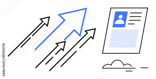 Career growth concept. Arrows progress with a digital profile. Career growth for job searching, professional networking, skill development, goal achievement, and business innovation