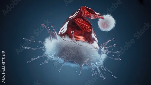 Santa hat christmas holiday festive season celebration winter xmas new year december ornament decoration party red white fur pom splash liquid water