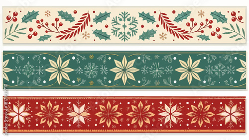 Festive Christmas botanical borders, hand-drawn style, perfect for holiday cards and joyful seasonal designs, originally vector graphics