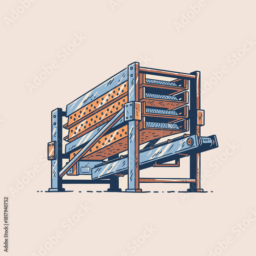 Industrial Drying Machine.Retro Factory Processing Rack.Vintage Automated Equipment.Distressed Production Unit.Agriculture Device Icon