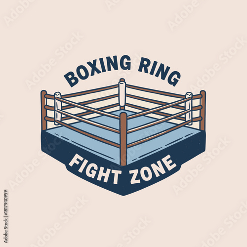 Retro Boxing Ring Emblem.Vintage Fight Zone Badge.Grunge Combat Sport Logo.Hand Drawn Arena Graphic.Classic Fighting Vector
