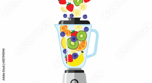 Fruit Explosion Smoothie Prep in Blender Healthy Eating Vector