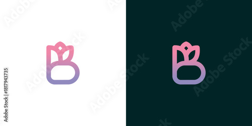 Elegant and abstract letter B logo concept featuring a blooming tulip flower symbol. A modern gradient monogram for a luxury beauty or wellness brand identity