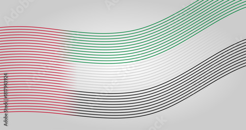 Flag of United Arab Emirates in Wavy Lines Style on White background