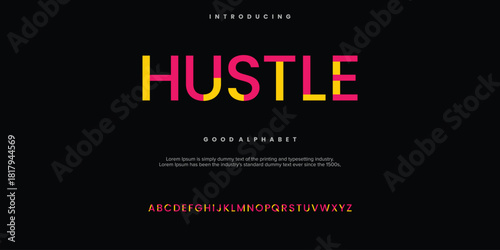 HUSTLE Modern abstract digital alphabet font. Minimal technology typography, Creative urban sport fashion futuristic font and with numbers. vector illustration