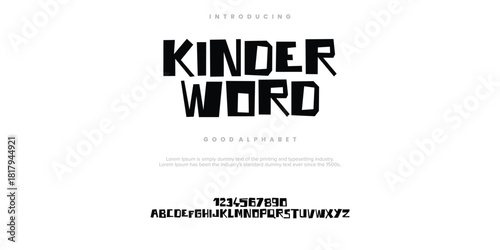 Kinder Word Modern minimal abstract alphabet fonts. Typography technology, electronic, movie, digital, music, future, logo creative font. vector illustration