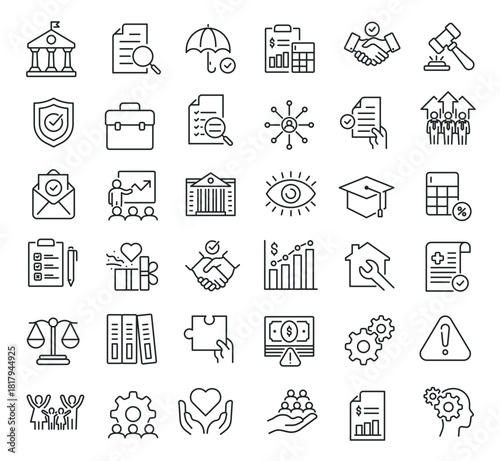 Set of collection line icons related Social Policy. Editable stroke. Perfect pixel on transparent background