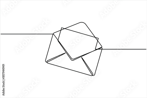 Continuous one line art mail icon email letter message. Line art mail continuous sketch newsletter business outline vector illustration