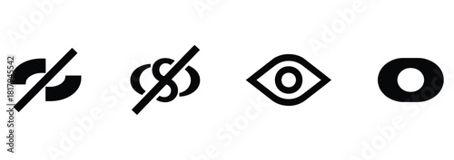 Unlock privacy with these graphic icons representing link visibility, secure connections, eye symbol, and a private oval shape for tech and design projects needing clear visual communication