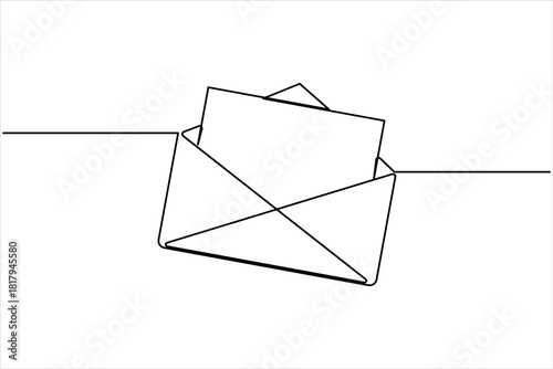 Continuous one line art mail icon email letter message. Line art mail continuous sketch newsletter business outline vector illustration