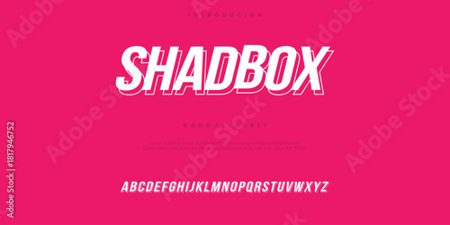 Shadbox futuristic minimalist display font design, alphabet, typeface, letters and numbers, typography.