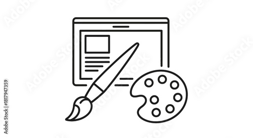 Graphic design line icons. Vector illustration included icon - digital creative tool, paintbrush, palette, prepress, presentation layout outline pictogram for art