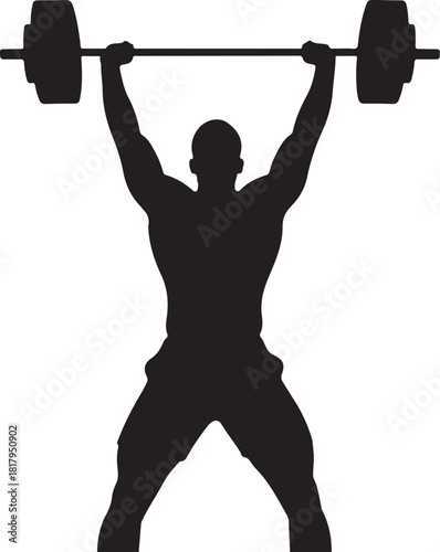 Weightlifter silhouette performs an overhead press workout