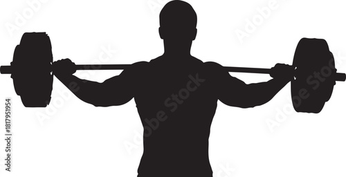 Muscular man's silhouette lifting a heavy barbell in gym