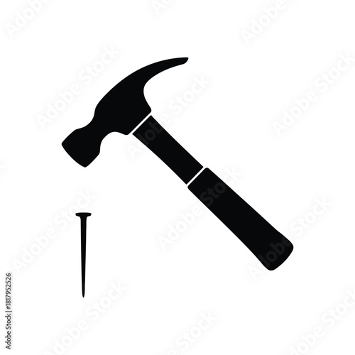 Hammer and Nail Silhouette - Construction, DIY & Tool Icon