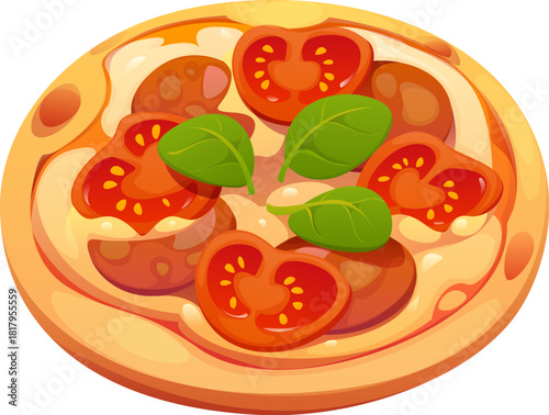 Cartoon pizza of fast food or pizzeria takeaway meals, vector icon. Italian cuisine and fast food restaurant cartoon pizza with salami, pepperoni, tomato or cheese and basil for pizzeria delivery menu