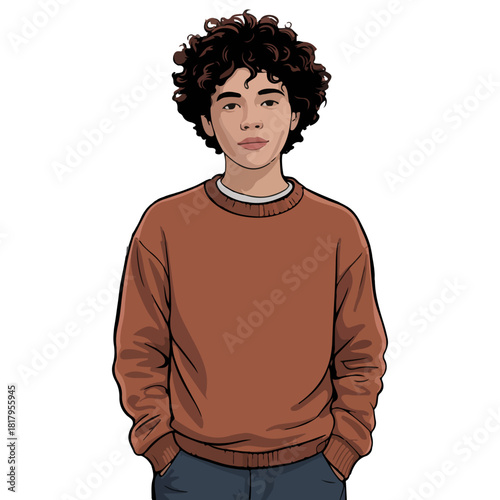 Portrait of a young man with curly hair