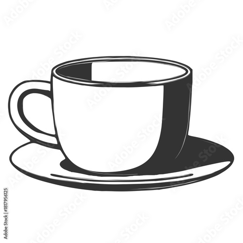 Monochromatic Sketch Illustration of a Coffee Mug and Saucer