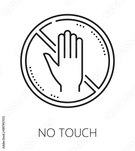 No touch museum exhibit prohibition line icon or pictogram. Museum exhibition linear vector pictogram, art gallery symbol. Exhibit riles icon or sign with touching, area access prohibition sign