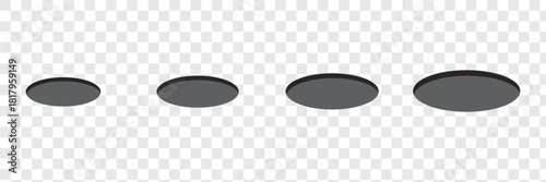 Golf field hole for ball. Rabbit or mouse round hole in ground. 3d perspective circle icon. Vector illustration isolated on white background .Vector illustration. EPS 10 .