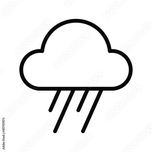 A minimalist black and white line drawing representing a cloud with falling rain. Weather Forecast and Season single line icon UI design.