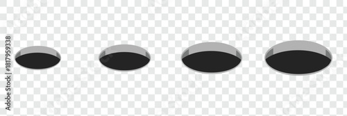 Golf field hole for ball. Rabbit or mouse round hole in ground. 3d perspective circle icon. Vector illustration isolated on white background .Vector illustration. EPS 10 .