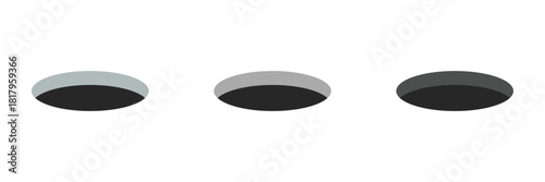 Golf field hole for ball. Rabbit or mouse round hole in ground. 3d perspective circle icon. Vector illustration isolated on white background .Vector illustration. EPS 10 .