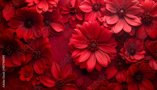 Vibrant Red Dahlia Flowers Floral Background of Love with Passion  Romance.