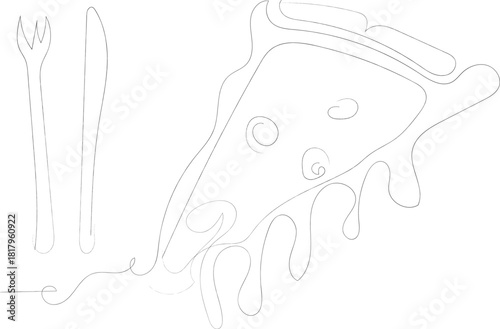 Continuous line drawing of pizza food minimalism design vector illustration. continuous line art cheese pizza slice simple vector