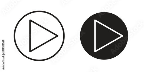 Play icons with simple flat and thin stroke style