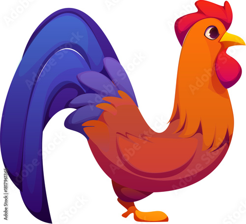 Letter N as a rooster bird cartoon character, agriculture typeface, farm font, harvest type, funny English alphabet. Vector funny and cute abc for children education, early learning and fun games