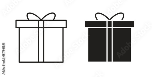 Present gift box icons with simple flat and thin stroke style