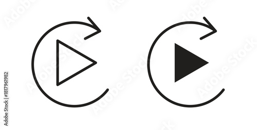 Replay icons with simple flat and thin stroke style