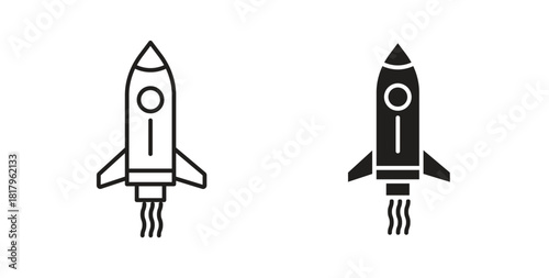 Rocket launch icons with simple flat and thin stroke style