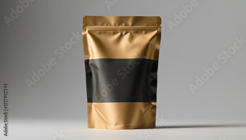 Wallpaper Mural Gold and black foil stand up pouch mockup for candy products, metallic texture, isolated on studio background, modern packaging design, blank label, elegant and minimalistic style Torontodigital.ca