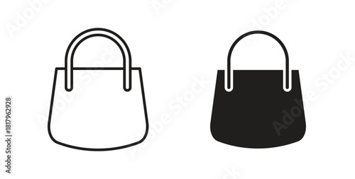 Shopping bag icons with simple flat and thin stroke style