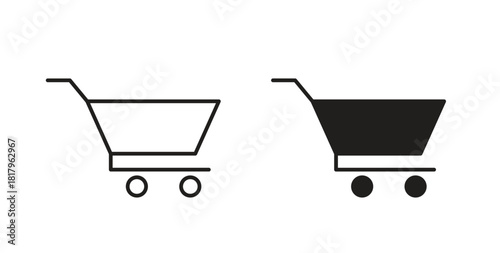 Shopping cart icons with simple flat and thin stroke style