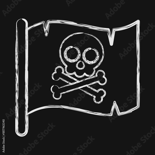 Icon pirate flag. Pirates theme elements. Icon in chalk style.