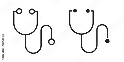 Stethoscope icons with simple flat and thin stroke style