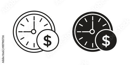 Time is money icons with simple flat and thin stroke style