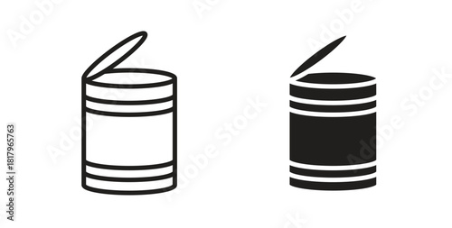 Tin can icons with simple flat and thin stroke style
