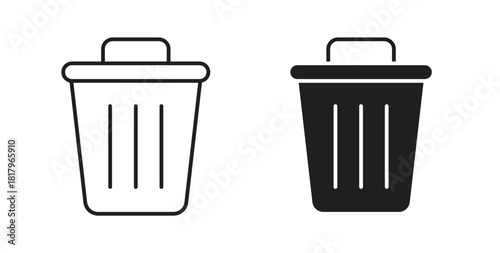Trash icons with simple flat and thin stroke style