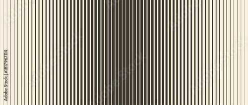 Retro linear halftone gradation texture. Parallel repeating stripe transition background. Fading thick to thin line gradient pattern. Vertical strip wallpaper with Doppler effect concept. Vector