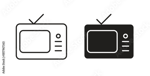 TV icons with simple flat and thin stroke style