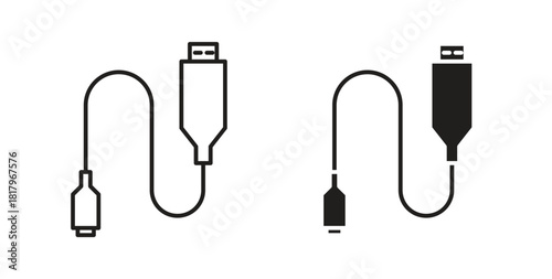 USB cable icons with simple flat and thin stroke style