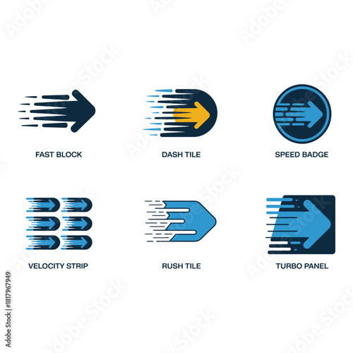 Collection of speeding arrow icons representing motion and velocity
