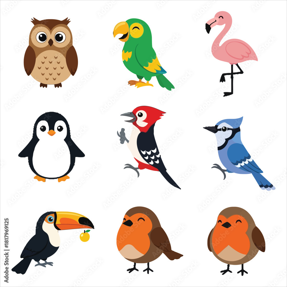 Obraz premium Sweet cartoon bird characters collection