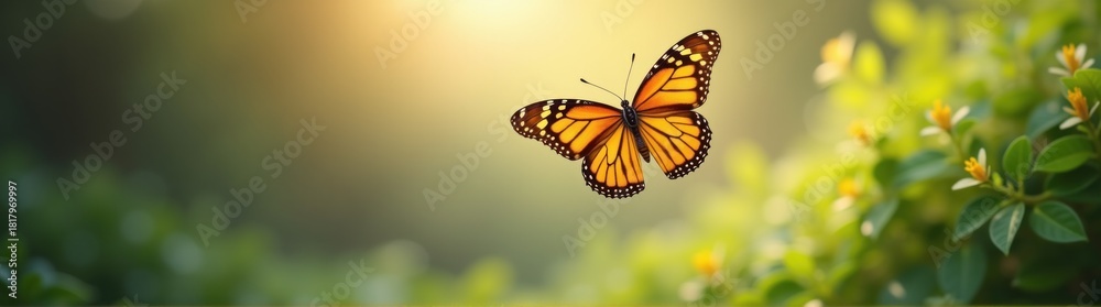 Naklejka premium Butterfly that is flying in the air copy space banner